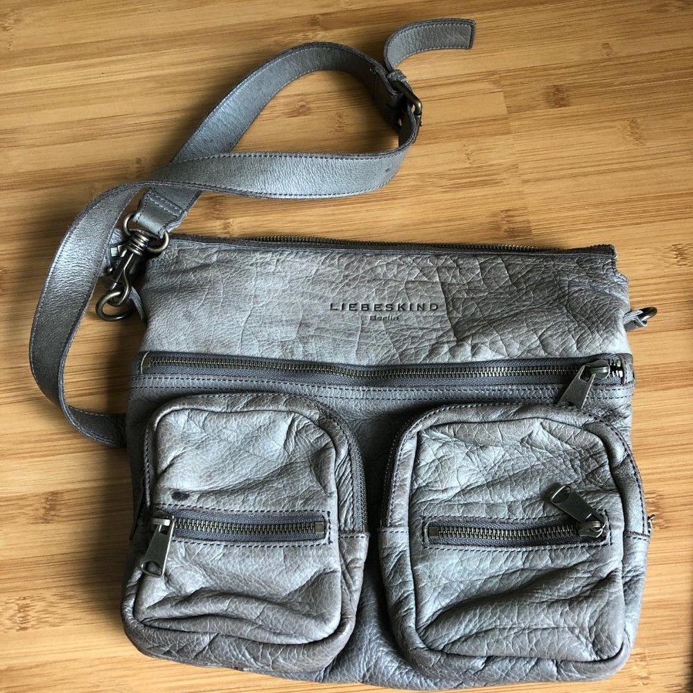 LIEBESKIND Anny Dark Gray Leather Multi Pocket Crossbody Bag